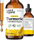 Wild & Organic Turmeric Supplement Liquid Drops - Movement & Immune Support - Liquid Turmeric with Black Pepper Extract - Add to Tea Tincture - Curcumin Supplements - Sugar & Alcohol-Free - 4 fl oz