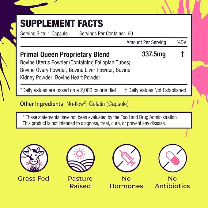 Primal Queen Female-Optimized Beef Organ Superfood Supplement – Grass-Fed, Pasture-Raised Beef Liver, Kidney, Heart, & More – Hormone Balance & Energy for Women – Pack of 2