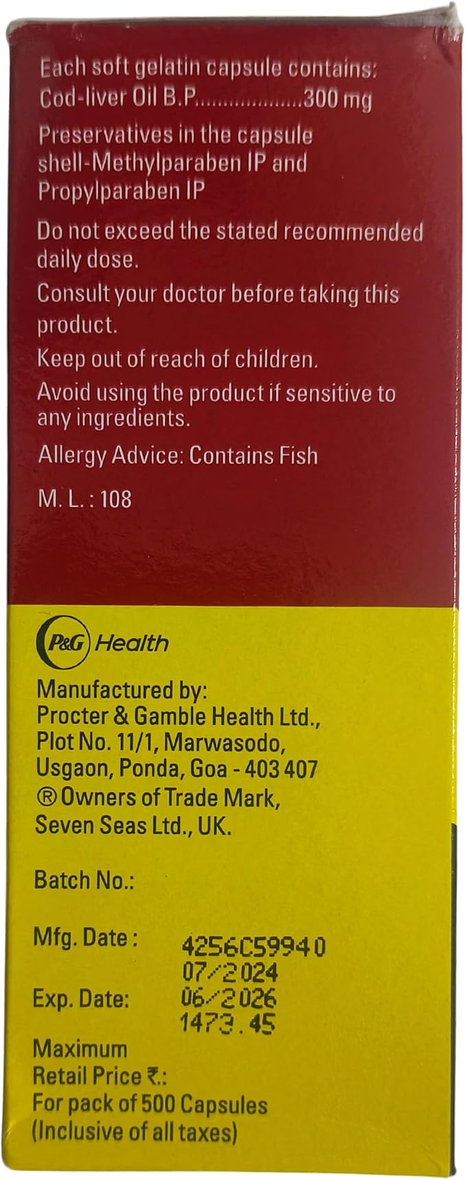 Seven Seas Cod Liver Fish Oil 500 Capsules