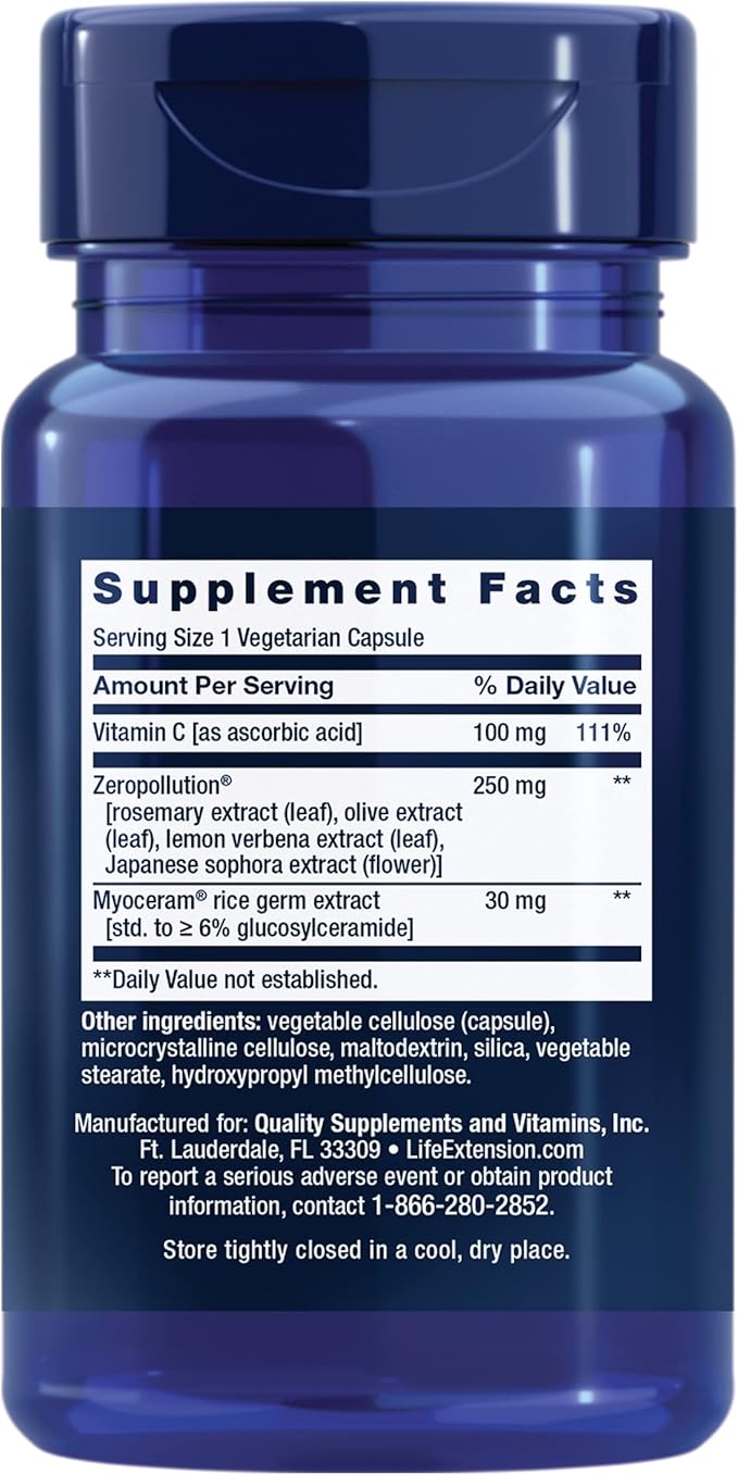 Life Extension Daily Skin Defense, Vitamin C, ceramides, Rosemary, Lemon Verbena, Helps Fight oxidative Stress & The Appearance of Wrinkles, Gluten-Free, Once-Daily, Non-GMO, Vegetarian, 30 Capsules