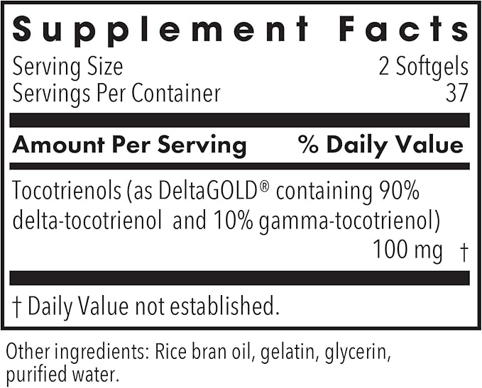 Allergy Research Group Delta-Fraction Tocotrienols Supplement - 50 mg Vitamin E, Annatto, Gamma, Tocotrienols Only, Tocopherol-Free, Hypoallergenic, Softgels - 75 Count
