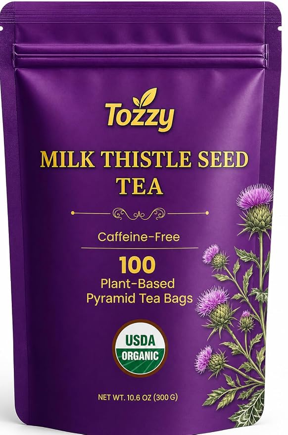 Tozzy Organic Milk Thistle Tea – 100 Count, Plant-Based Pyramid Tea Bags – Packaging May Vary