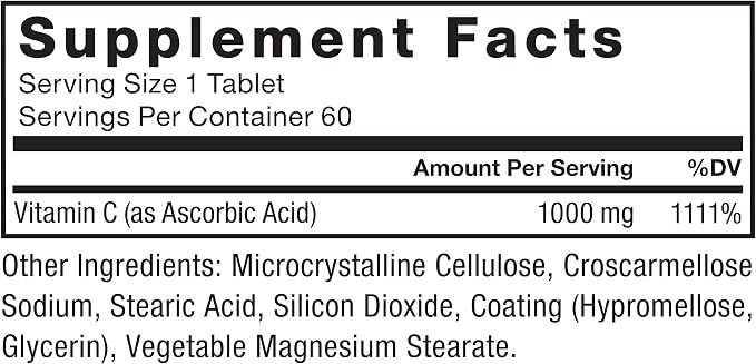 Force Factor Vitamin C 1000mg Immune Support Supplement, Vitamin C Supplement Immunity Vitamins Plus Antioxidant Support, Premium Quality, Vegan, 60 Vitamin C Tablets