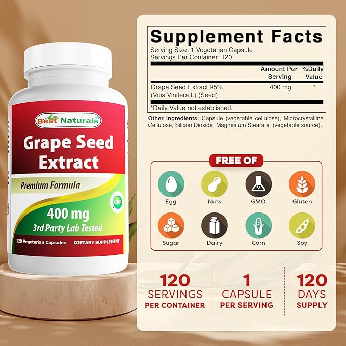 Best Naturals Grapeseed Extract 400 mg 120 vcaps (120 Count (Pack of 3))