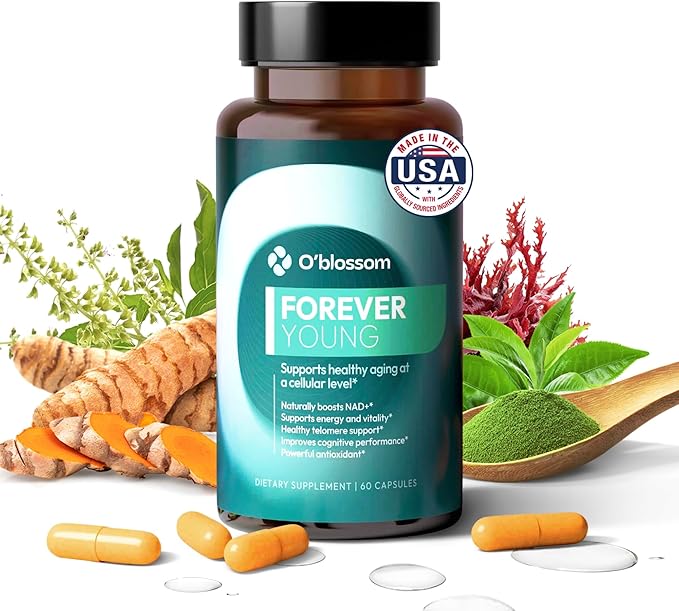 O'blossom Forever Young NAD+ Supplement - Clinically Studied NMN Resveratrol Formula with NADH Supplement - Boosts NAD+ in 14 Days, Supports Healthy Aging, Cognitive Function & Mitochondrial Health