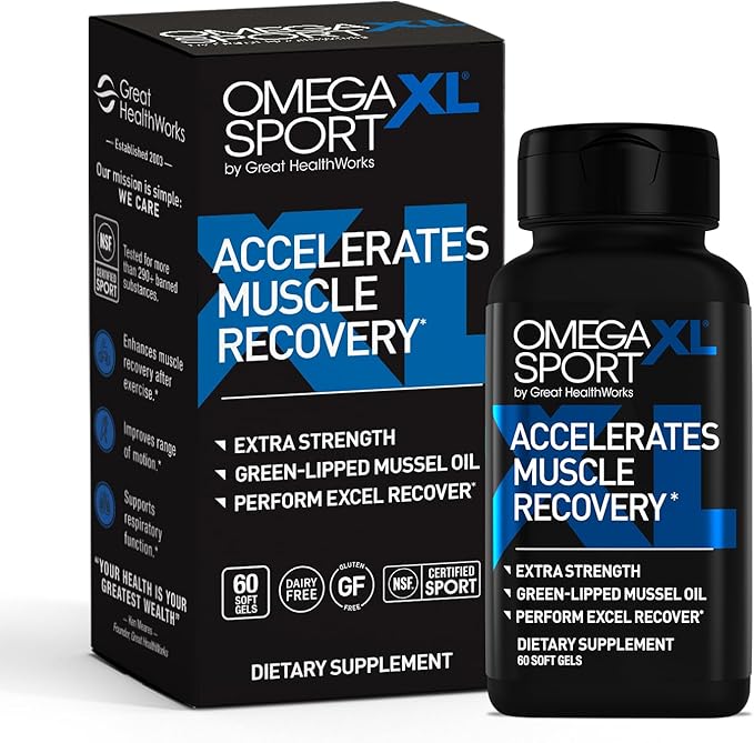 OmegaXL Sport Extra Strength Muscle Recovery Supplement and Respiratory Support Supplement - Improves DOMS and ROM, Clinically Supported Green-Lipped Mussel Oil (60 Softgels)