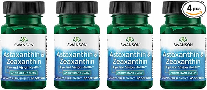 Swanson Astaxanthin & Zeaxanthin Eye Health Supplement for Screen-Heavy Professionals with 4 mg Astaxanthin & 4 mg OmniXan Zeaxanthin (60 Softgels, 4 Pack)