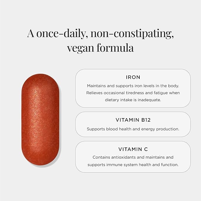 JSHealth Iron Supplement with Vitamin C. Ferrochel Iron Supports Energy Levels. Non-Constipating, with B Vitamins. By Nutritionist Jessica Sepel (30 Tablets)