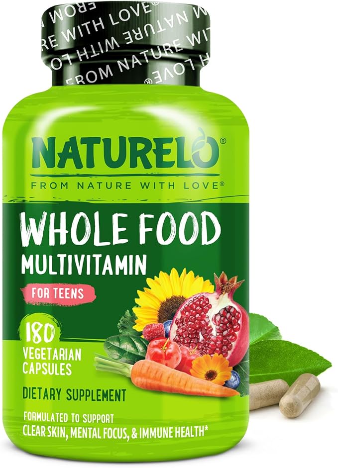 NATURELO Multivitamins for Teenage Girls/Boys, 180 Capsules, Whole Food Multivitamin with Minerals, Non-GMO, Vegetarian