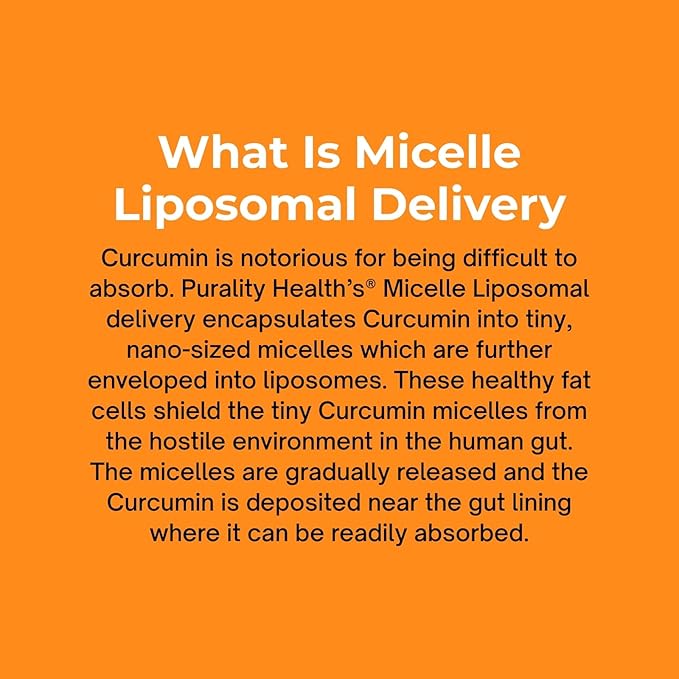 PURALITY HEALTH Curcumin Gold, from Turmeric with Ginger Oil & DHA Omega-3s, Micelle Liposomal Enhanced Absorption, Joint Health, 15 Day Supply