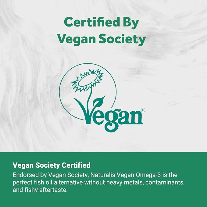 Naturalis Vegan Omega 3 DHA, EPA & DPA from Algae | Vegan Society Certified, Sustainably Sourced, True Full Spectrum | 60 Veggie Softgels (Carrageenan Free)