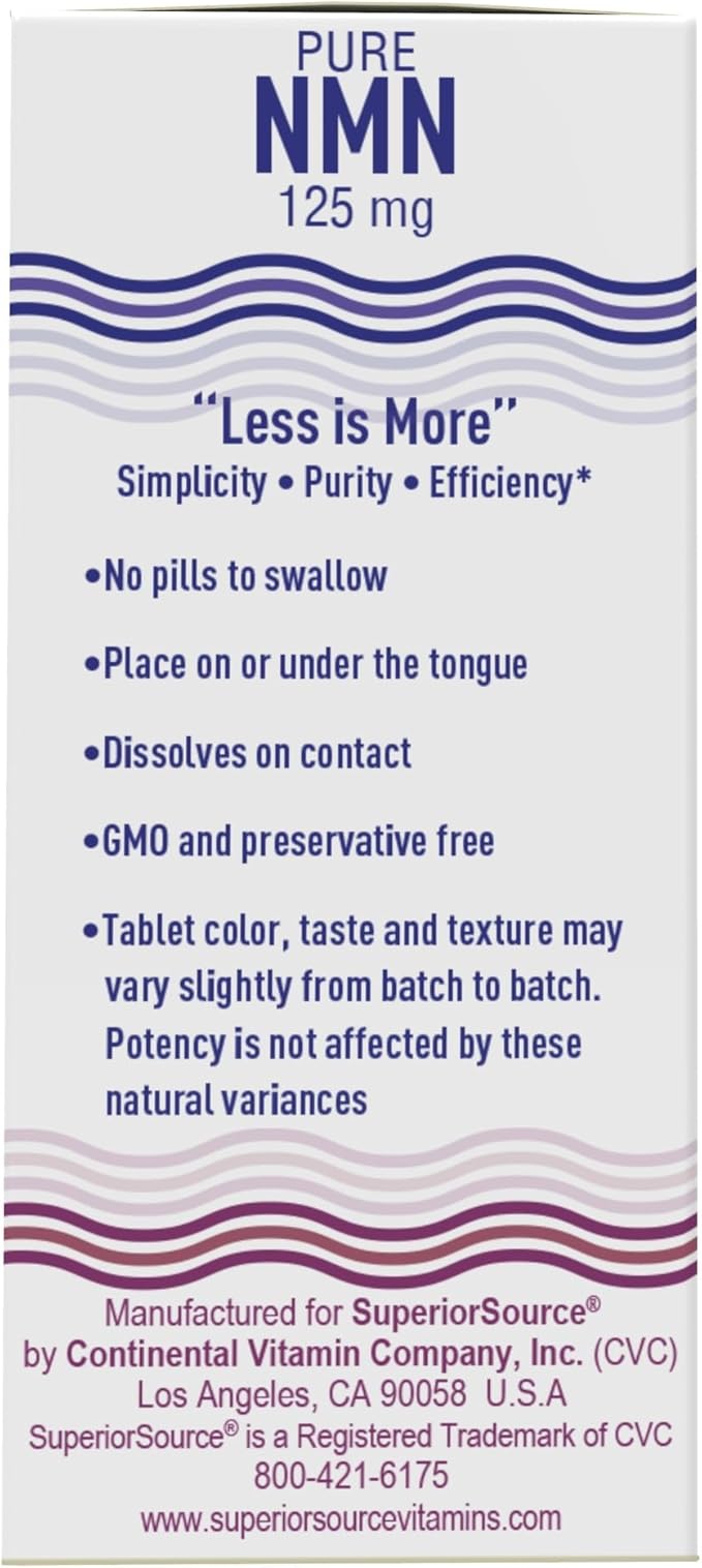 Superior Source Stabilized NMN (Nicotinamide Mononucleotide) 125 mg, Quick Dissolve Sublingual Tablets, 60 Ct, GMP Third Party Tested, Boost NAD+ & Cellular Energy Metabolism, Healthy Aging, Non-GMO