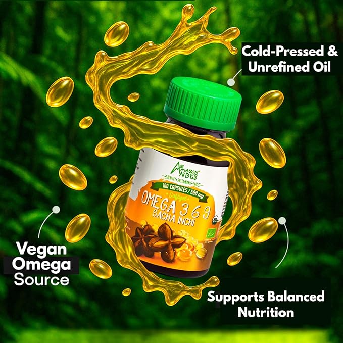 Amazon Andes Sacha Inchi Oil Capsules 500mg - Omega 3 6 9 Fatty Acids from Peru - 100 Softgels - Cold Pressed Virgin Inca Peanut Oil - Plukenetia Volubilis - Vegan Plant Based Non-GMO