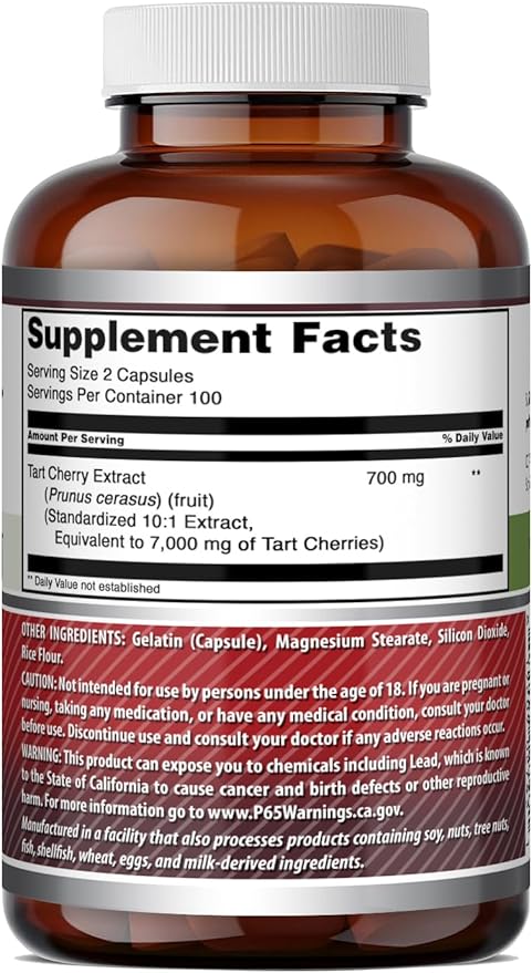 Amazing Formulas Tart Cherry 700 Mg | Standardized 10:1 Extract | 200 Capsules | 7000mg Equivalent | Non-GMO | Gluten-Free | Made in USA