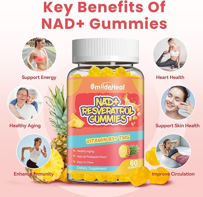 2Pack NAD+ Resveratrol Gummies NAD+ Supplement 500mg with Vitamin B3 & TMG – Healthy Aging, Energy & Cellular Health Support – Vegan Friendly, Natural Pectin – 120 Gummies, 60-Day Supply