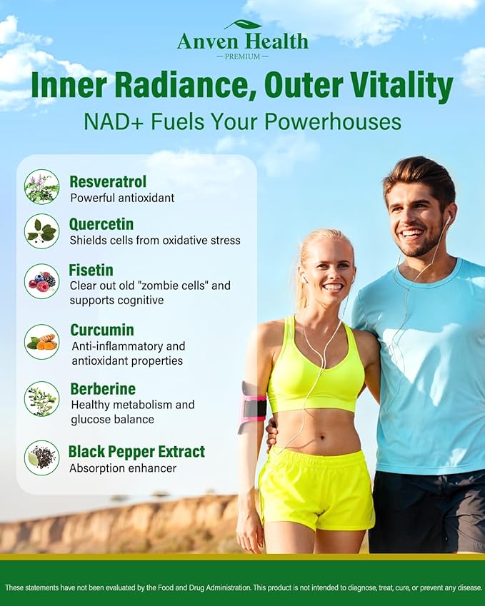 Liposomal NAD+ Resveratrol Supplement - NMN Alternative with Trans-Resveratrol, Quercetin & Fisetin - NAD Plus Booting for Women and Men, Cellular Energy & Healthy Aging, Non-GMO | 120 Capsules