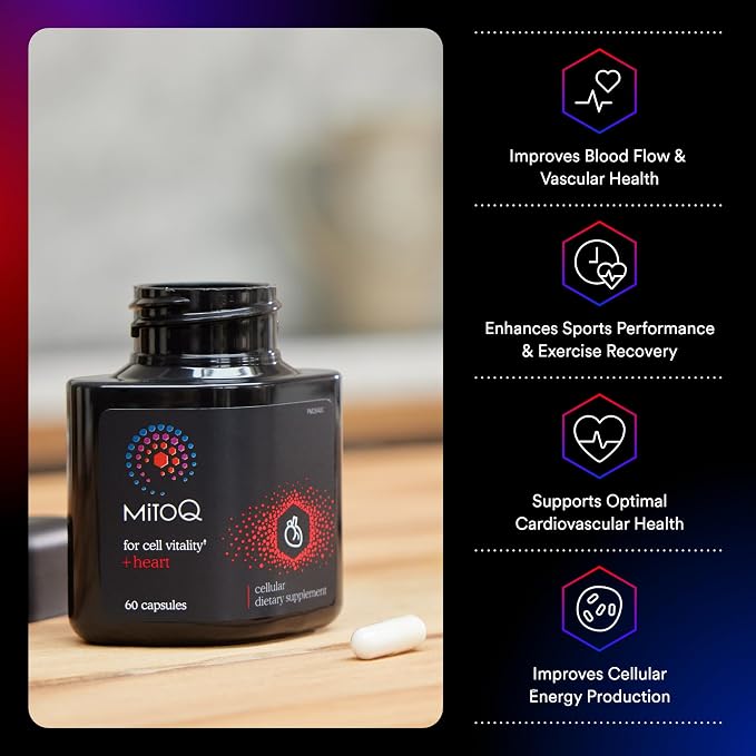 MitoQ +Heart Premium CoQ10 Antioxidant - Contains Mitoquinol Mesylate, Magnesium, L-Carnitine & Vitamin D3 - Supports Cardiovascular and Circulatory Health, & Cell Vitality (180 Capsules)