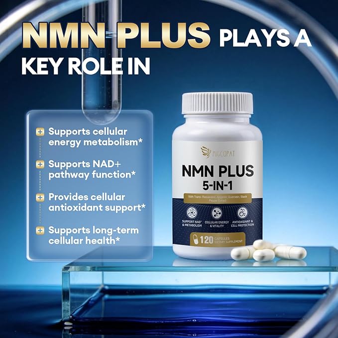 NMN Supplement 1000mg – NMNH Alternative 5-in-1 NAD Supplement w/Resveratrol, Apigenin, Quercetin & Black Pepper – Supports Cellular Energy, Healthy Aging & Longevity – 120 Veggie Capsules
