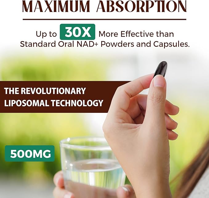 Liposomal NAD+ 500 MG Supplement, True NAD Plus Supplement, Superior Absorption, Boost NAD+ More Efficient Than Nicotinamide Riboside for Cellular Energy, Healthy Aging, 240 Serving