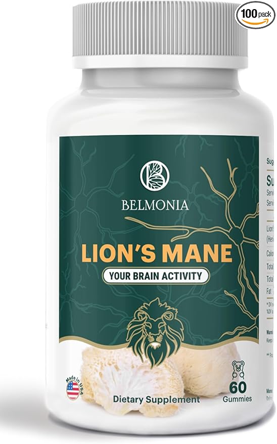 Lion's Mane Mushroom Gummies, 5400mg per Serving*, Brain Health Supplements for Adults, Cognitive Focus Memory Supplement, 60 Count, Superfood Organic Gummies