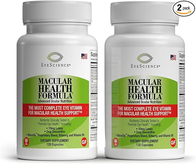 EyeScience – Macular Health Formula – 120 Capsules – Complete Nutritional Supplement for Eye Health - Contains Lutein, Zeaxanthin, Vitamin C, D, E & B6-2-Pack