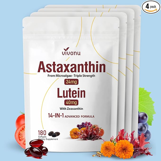 VivoNu 14-in-1 Astaxanthin 24mg & Lutein 40mg with Zeaxanthin Supplements, 24 Month Supply, 720 Softgels, 4 Bag