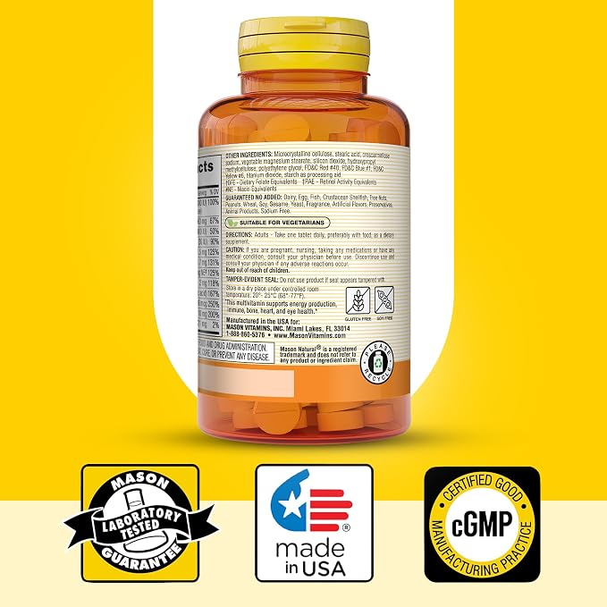 MASON NATURAL Mini Multivitamin with Iron & 12 Key Nutrients, 1 Year Supply | 12 essential nutrients plus iron, including vitamins A, C, D, E, B-complex, folate & calcium for daily support