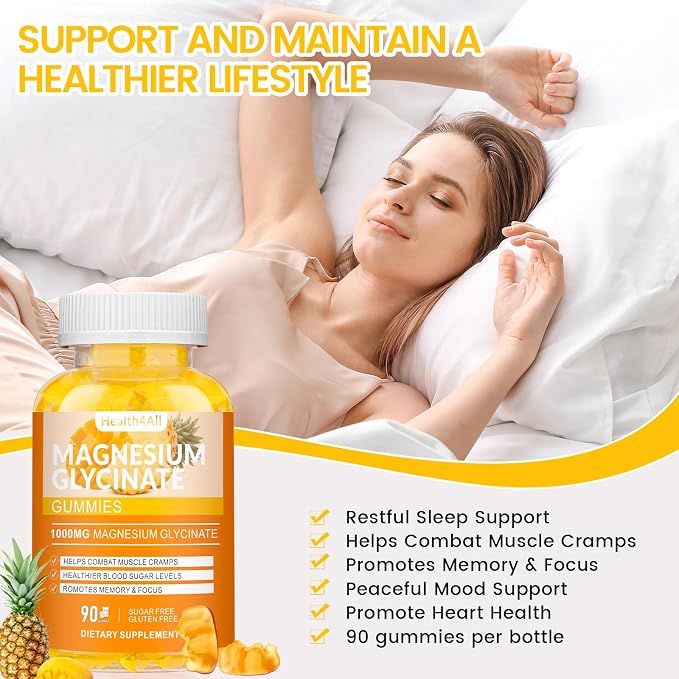 Magnesium Glycinate Gummies 1000mg, High Absorption Sugar Free Magnesium Potassium Supplement for Relaxation, Stress Relief, and Sleep Support for Adults & Kids - 180 Mango Pineapple Gummies