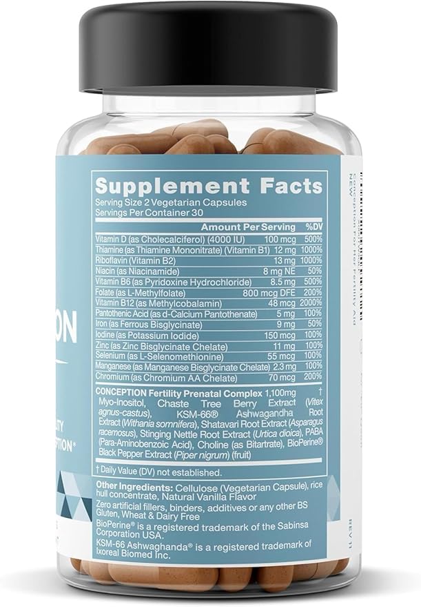 Eu Natural Conception for Her Fertility Supplements for Women - Ovulation, Hormonal Balance & Regular Cycle Support - Myo-Inositol, Folate, Shatavari & Vitex - 60 Vegetarian Capsules