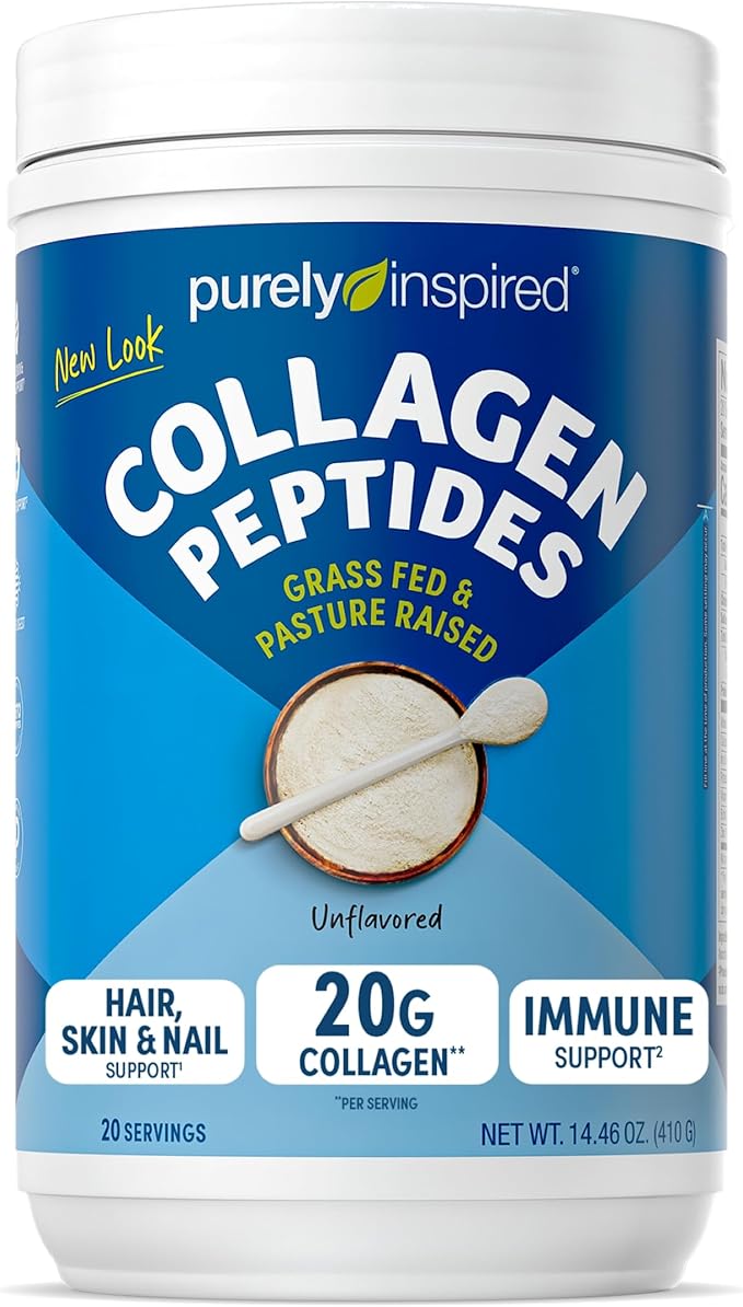 Purely Inspired Collagen Powder, Unflavored (20 Servings) - 20g Hydrolyzed Collagen Peptides Protein Powder for Women & Men - Grass-Fed & Pasture Raised Supports Hair, Nail, Skin, Bone & Joint Health