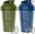 VELOMIX -2 Pack- 20 oz Protein Shaker Bottles for Protein Mixes - 2x Wire Whisk | Leak Proof Shaker Cups for Protein Shakes and Pre Workout | Protein Shaker Bottle Pack (B3) Green/Blue