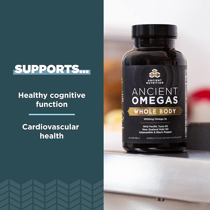 Ancient Nutrition Ancient Omegas Whole Body - ALA, DHA, EPA, from Wild Caught Fish - 90 Capsules