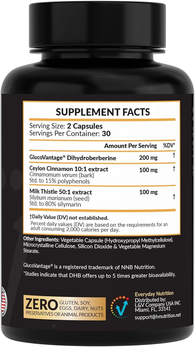 Dihydroberberine with Ceylon Cinnamon & Milk Thistle – 5X More Bioavailable Berberine for Blood Sugar, Metabolism, Digestive & Immune Support – 60 Vegan Capsules