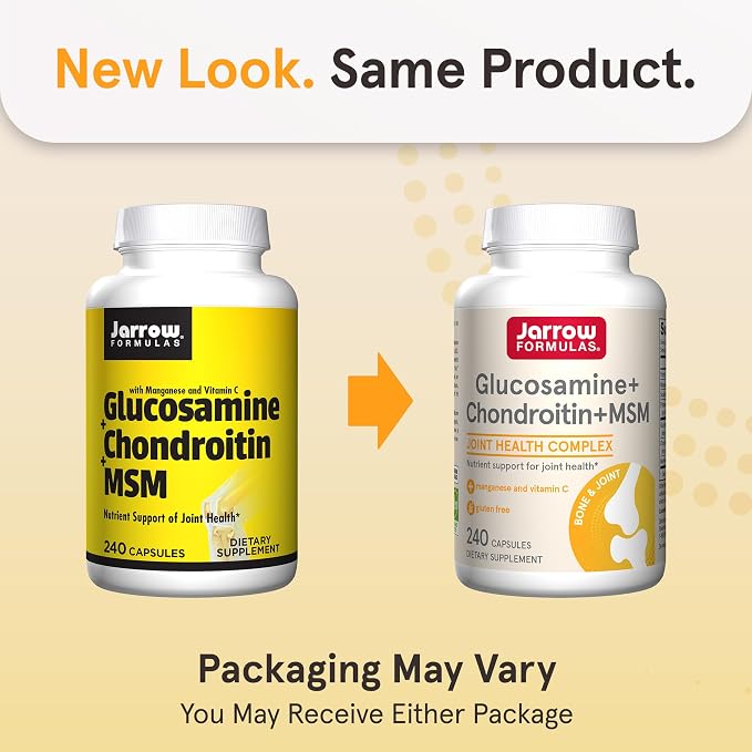 Jarrow Formulas Glucosamine, Chondroitin, and MSM Capsules; Joint Support Supplement with Vitamin C and Manganese, Bone & Joint Health, 240 Capsules, 60 Day Supply
