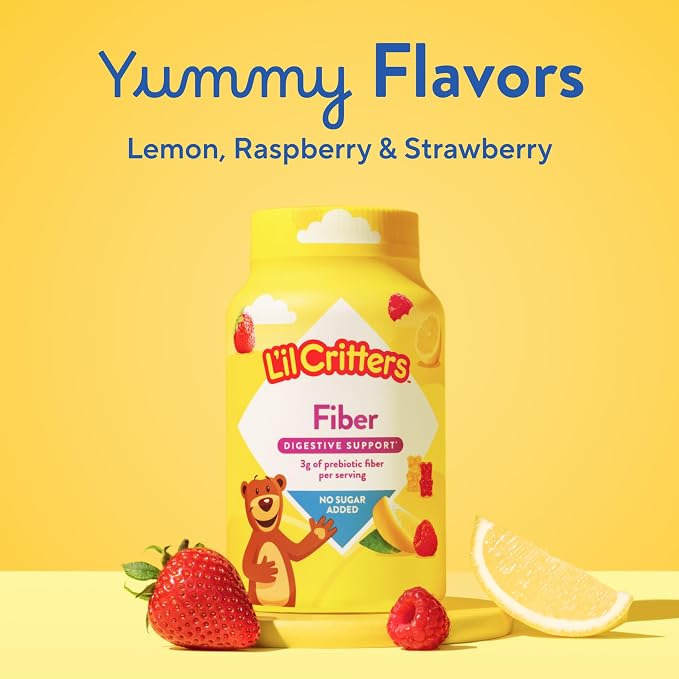 L’il Critters Fiber Daily Gummy Supplement for Kids, for Digestive Support, Berry and Lemon Flavors, 90 Gummies