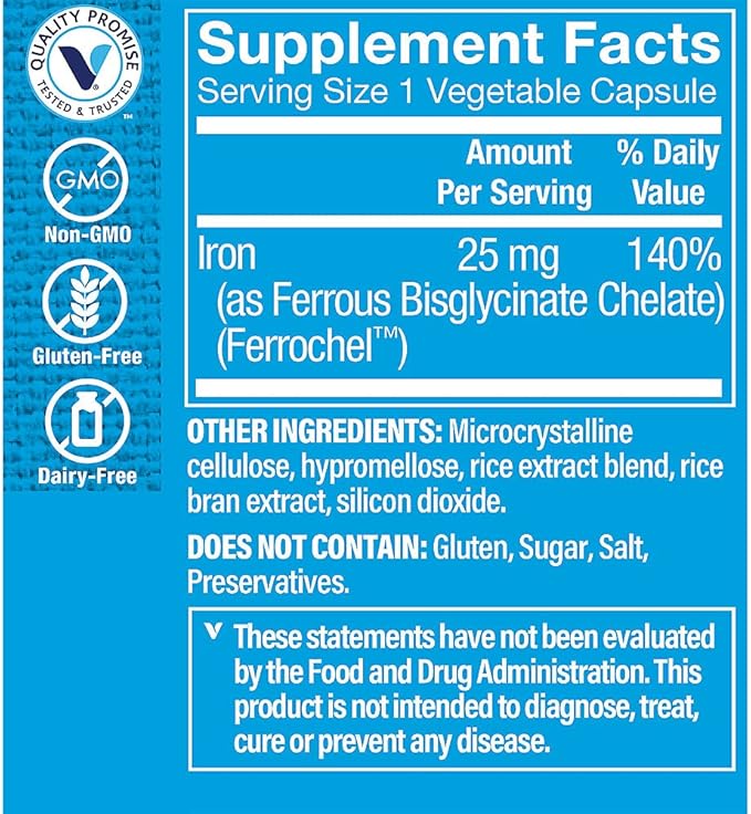 The Vitamin Shoppe Iron 25MG - Red Blood Cell Production, Energy & Oxygen Transport Support, Essential Mineral