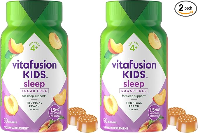 Vitafusion Kids Melatonin Gummy Supplements,Tropical Peach Flavored Sleep Support Supplements (1),50 Count (Pack of 2)