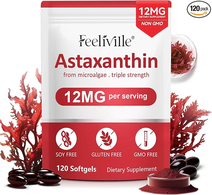 VOFANK Astaxanthin 12mg, Premium Astaxanthin Supplements with Antioxidant Activity, Supports Eye, Joint, Immune, Skin Health, Internal Circulation, Non-GMO & No Gluten 120 Softgels