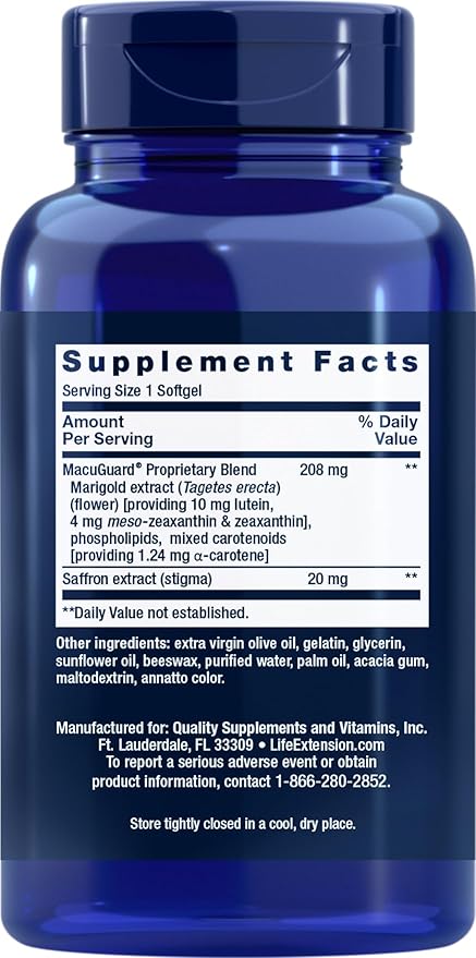 Life Extension MacuGuard Ocular Support with Saffron, 100 softgels