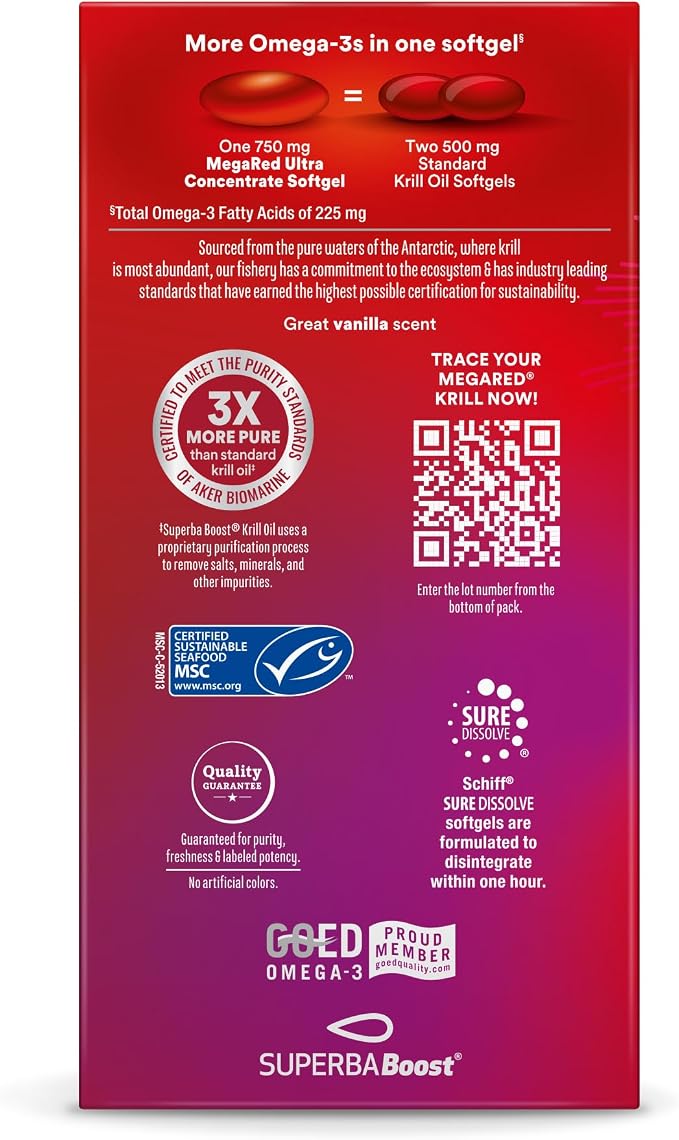 MegaRed Antarctic Krill Oil 750mg, Omega 3 Fatty Acid Supplement, Ultra Concentrate EPA & DHA Softgels, Antioxidant Astaxanthin, Heart Health Supplement with No Fish Oil Aftertaste, 80ct