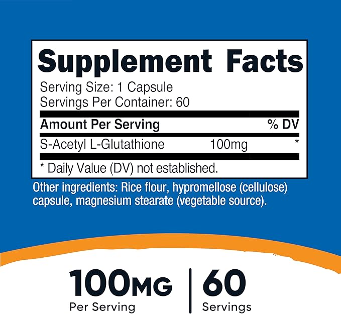 Nutricost S-Acetyl L-Glutathione 100MG, 60 Capsules - GMO-Free, Vegan