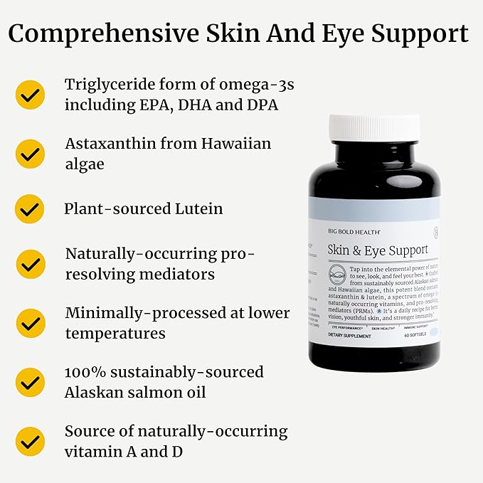 BIG BOLD HEALTH Skin & Eye Support - Omega-3 Complex with Alaskan Salmon Oil, DHA, Astaxanthin & Lutein for Healthy Eyes & Skin - 60 Softgels