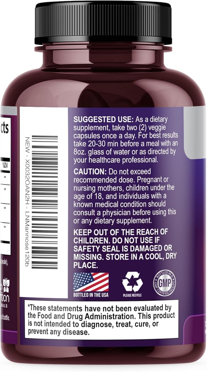 D-Mannose Supplement - 1,000mg D Mannose Per Serving with Cranberry, Hibiscus & Dandelion - Fast-Acting, Natural Urinary & Bladder Support for Women & Men – Flush & Cleanse Impurities – 120 Capsules