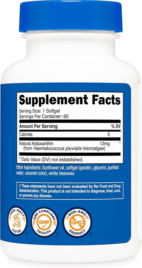 Nutricost Astaxanthin 12mg, 60 Softgels - Non-GMO and Gluten Free (2 Month Supply)