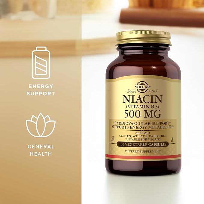 Solgar Niacin (Vitamin B3) 500 mg, 100 Vegetable Capsules - Non-GMO, Vegan, Gluten Free, Dairy Free, Kosher - 100 Servings