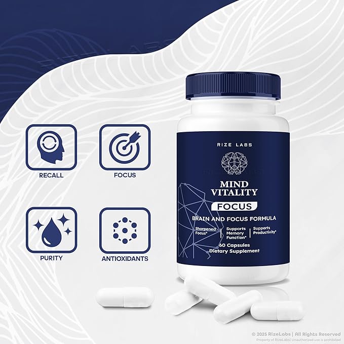 rize labs Mind Vitality Focus Brain Supplement, Official Mind Vitality to Boost Focus and Concentration & Avoid Mid-Afternoon Fatigue, Mind Vitality Advanced Formula (120 Capsules) (Pack of 2)