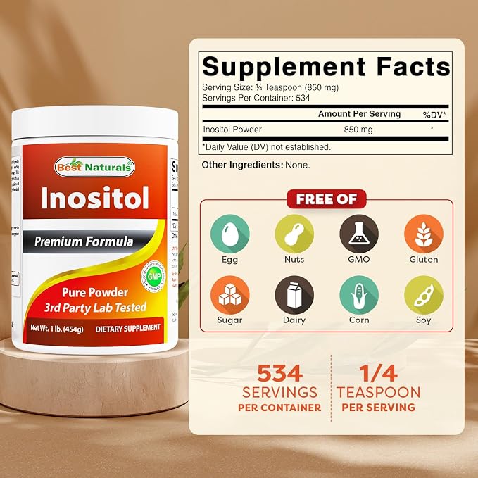 Best Naturals Pure inositol Powder (Vitamin B8), 1 Lb Supports Healthy Liver Function, Promotes Cellular Detoxification & Supports Membrane Function