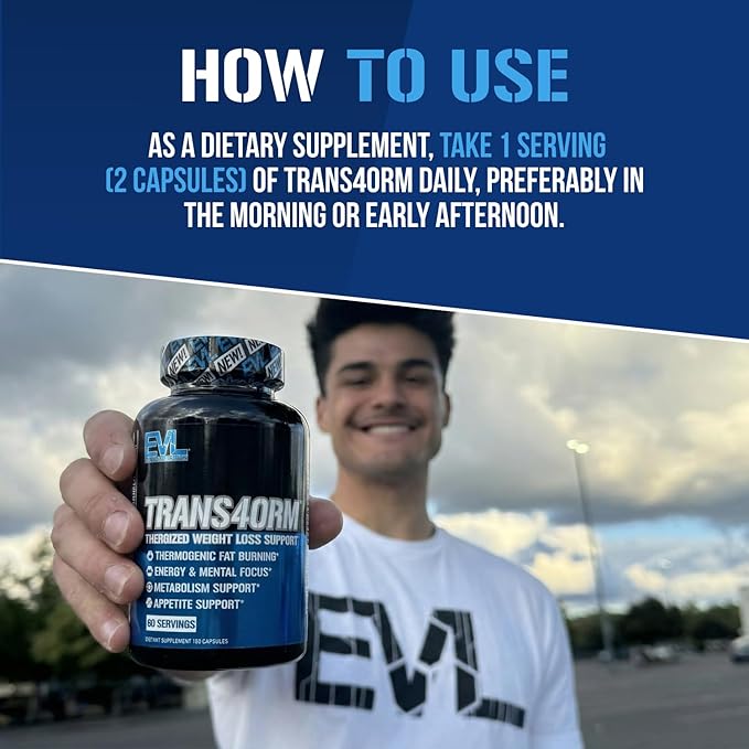 EVL Thermogenic Fat Burner Support - Fast Acting Weight Loss Energy and Appetite Support - Trans4orm Green Tea Supplement for Men and Women - 60 Servings