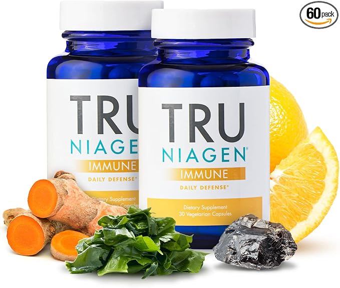 TRU NIAGEN Immune Support Supplement - Daily Defense, Vitamin C from Fermentation, Vegan Vitamin D3 2000 IU, Zinc, Plus Theracurmin (Curcumin) + Multi Award-Winning NAD Boosting Niagen 150mg 60ct