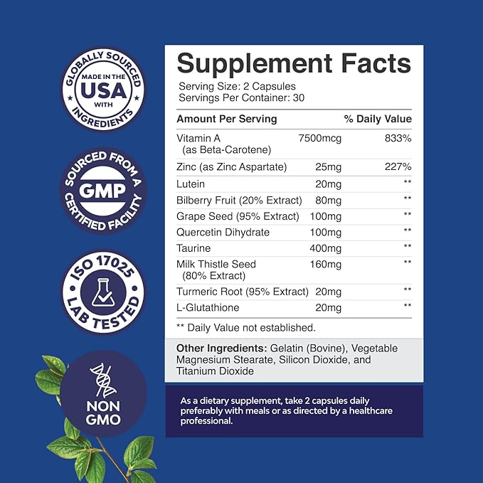 Bundle of Complete Eye Health Supplement for Adults for Vision Dry Eyes Pressure and Blue Light Protection and Vitamin B Complex Adult Multivitamin for Immune Support Mood Boost and Memory Supplement